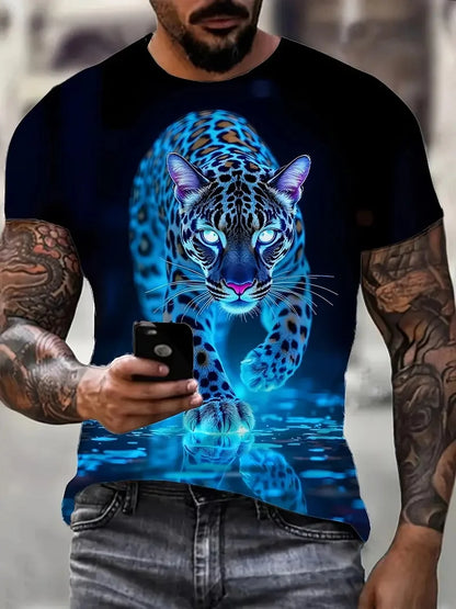3D Digital Print Men's Stylish Leopard Pattern T-Shirt