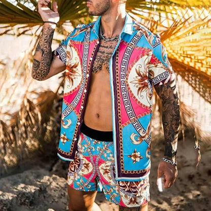 Summer Men's Fashion Leopard Print Short Sleeve