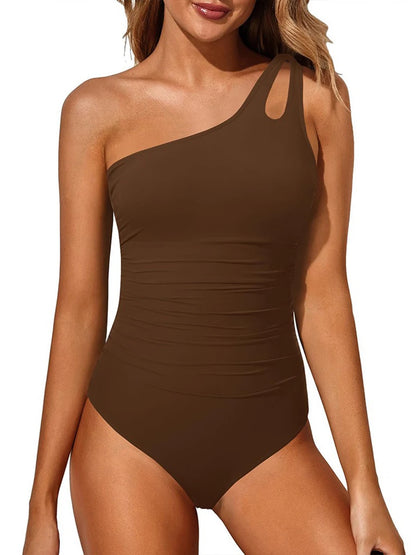 Leopard Swimsuit Women One Piece One Shoulder Swimwear