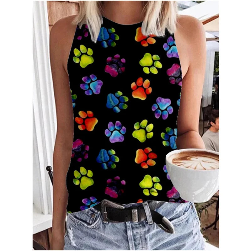 Sexy Leopard Dog Paw 3D Print Tank Tops Women Streetwear