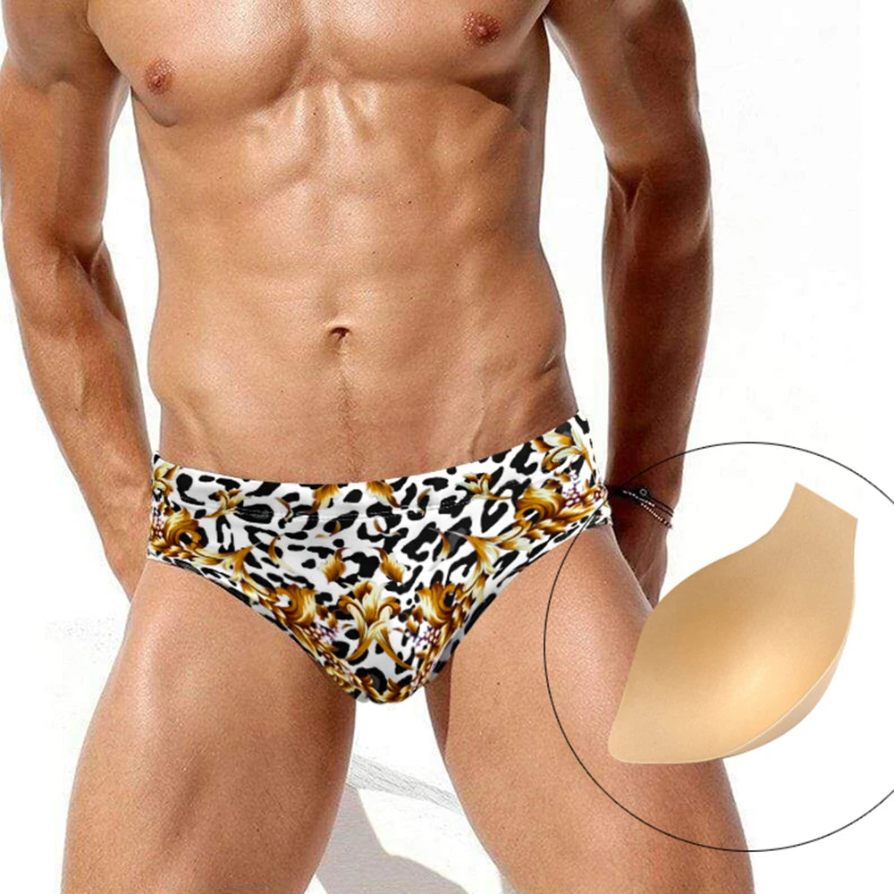 Sexy Mens Leopard Swim Briefs Summer Pool Waterproof