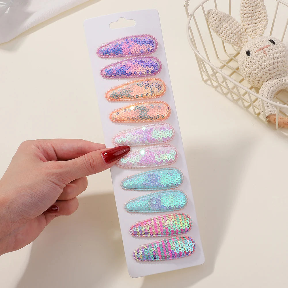 10Pcs/Lot Fresh Print Cotton Alloy Hair Clips for Kids Fabric