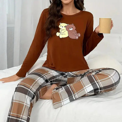 Aututmn Winter Leopard Print Pajamas for Women Heart Pattern