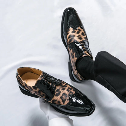2025 Fashion Leopard Dress Shoes Man Pointed