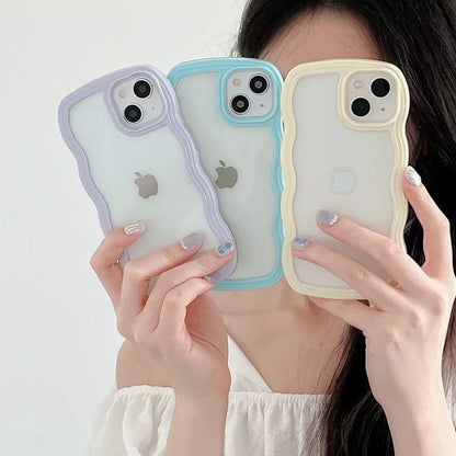 Candy Wavy Lines Bumper Case For iPhone 16 15 11 12 13 14 Pro Max Plus X XR XS Max Shockproof Transparent Hard Back Cover Funda