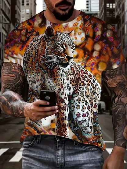 3D Digital Print Men's Stylish Leopard Pattern T-Shirt