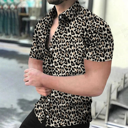 Summer Men's Hawaiian Shirts Lapel Camisa Leopard