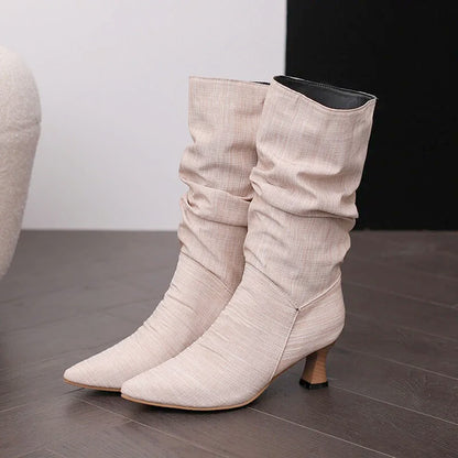 Winter Mid-calf Boots Woman Slip On Pointed