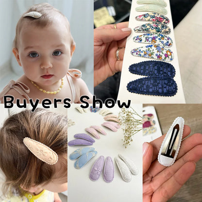 10Pcs/Lot Fresh Print Cotton Alloy Hair Clips for Kids Fabric