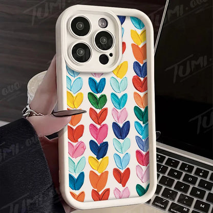 Lovely Rainbow Love Heart Soft Silicone Case for iPhone 14 15 Pro Max 13 12 11 X XS XR 7 8 Plus SE 2020 Shockproof Back Cover