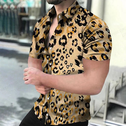 Summer Men's Hawaiian Shirts Lapel Camisa Leopard