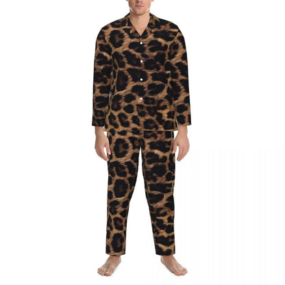 Pajamas Man Brown Leopard Print Sleep Sleepwear