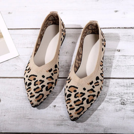 Elegant Houndstooth Knitted Ballet Flats Woman