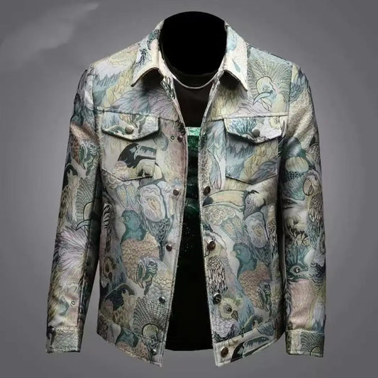 Men's Print Jacket Lapel Collar Long Sleeve Formal Jacket