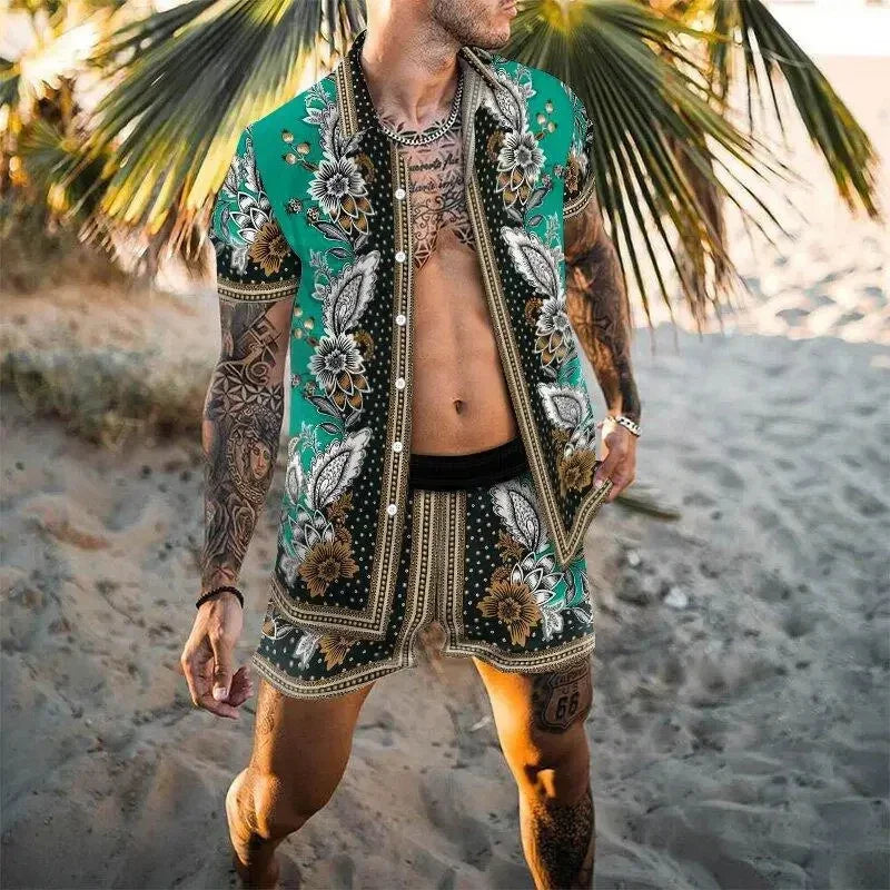 Summer Men's Fashion Leopard Print Short Sleeve