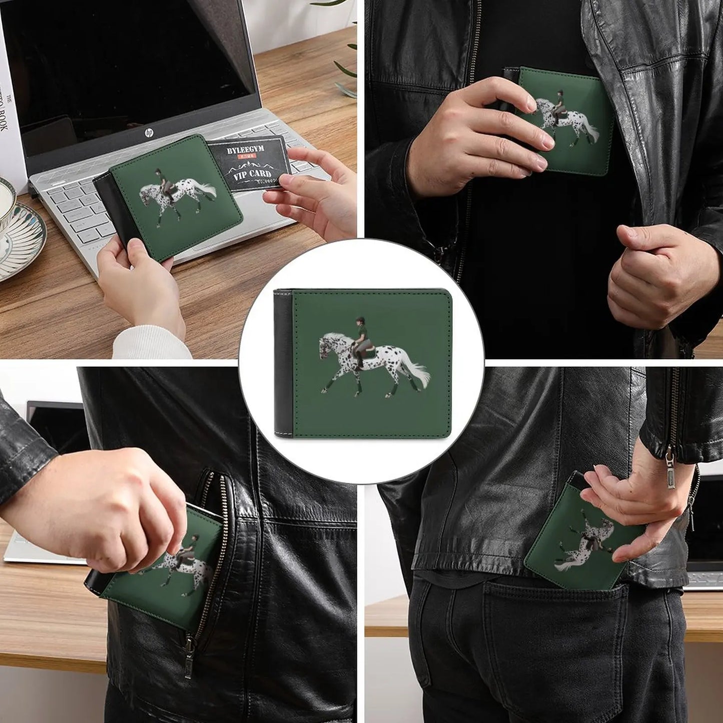 Leopard Hunter Jumper Equine Rampaige Business Men Wallets