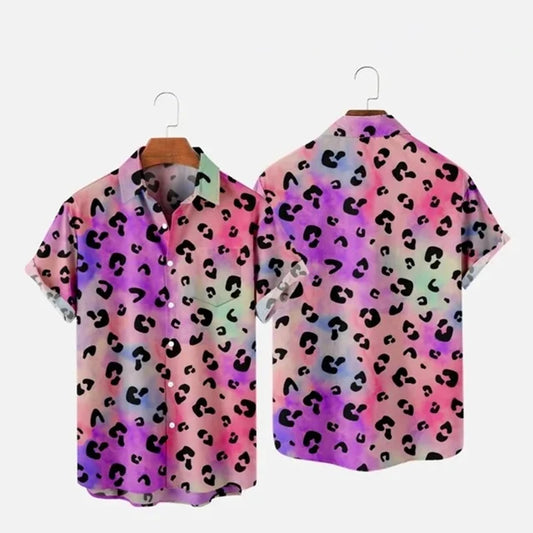 Summer Men's Hawaii Shirts y2k Tops Leopard Print Short