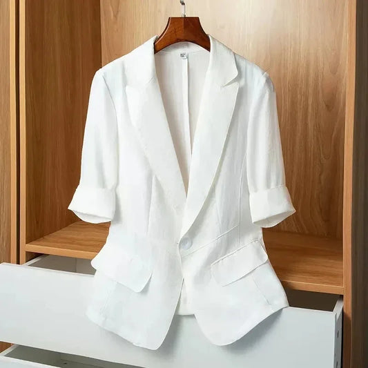 2025 Summer New Thin Small Suit Jacket Women Casual Slim Short-Sleeved Suit Coat Female Plus Size Loose Blazer Top Fashion Coat