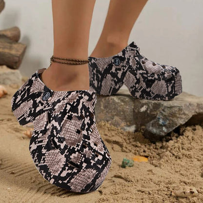 Leopard Platform Clogs for Women Closed Toe Chunky