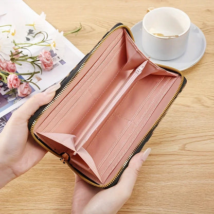 Leopard print vintage long wrist wallet fashion and versatile