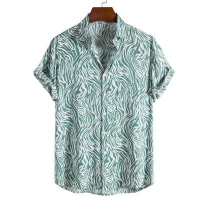 Leopard Hawaiian Sexy Floral Male Camisa Slim Fit Short