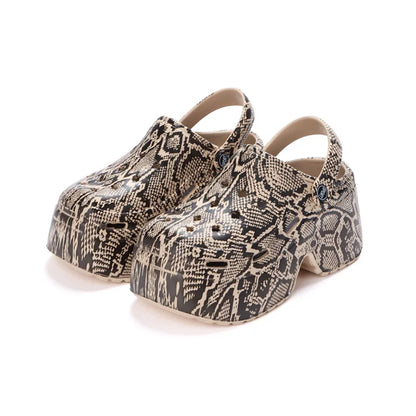 Leopard Platform Clogs for Women Closed Toe Chunky