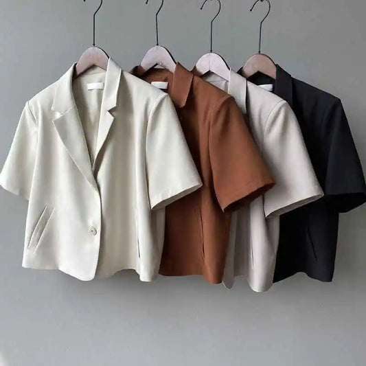 Spring Summer Short Sleeved BlazerCoat for Women Single Breasted Short Jacket Korean Fashion Office Lady Suit Jackets