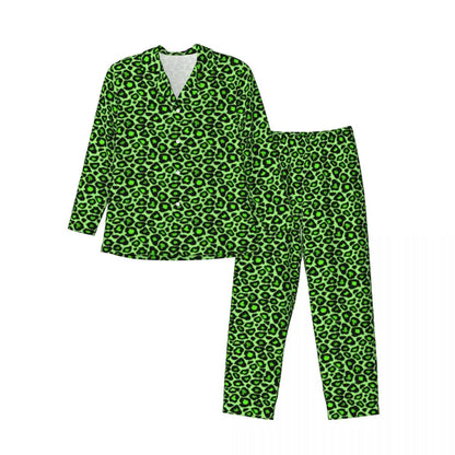 Trendy Leopard Print Sleepwear Spring Neon Green