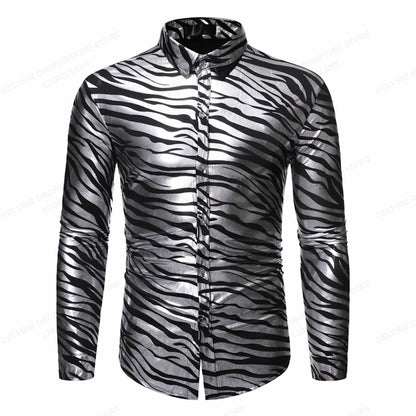 Leopard Hawaii Shirts Men Fashion Shirt Long Sleeve