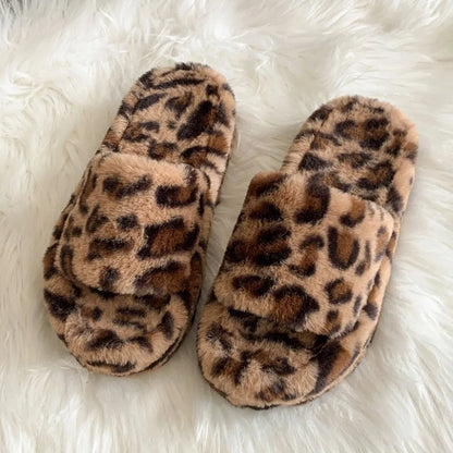 Luxury Leopard Fur Slippers Women's High Platform