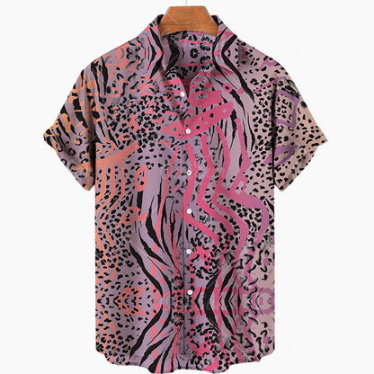 Short Sleeve Leopard Men's Shirts For Man Clothing