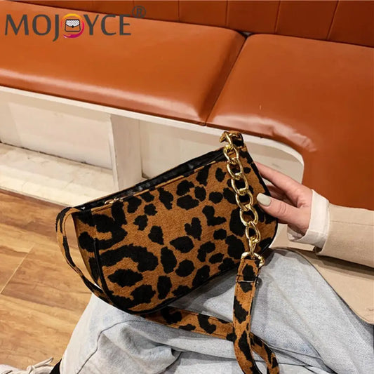 Vintage Street Chain Handbag Plush Leopard Women