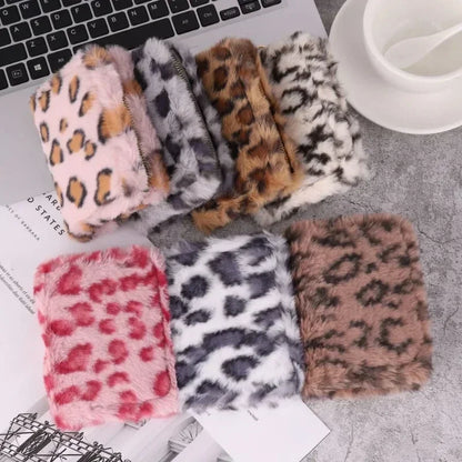 Fashion Leopard Print Plush Short Wallet with Keychain
