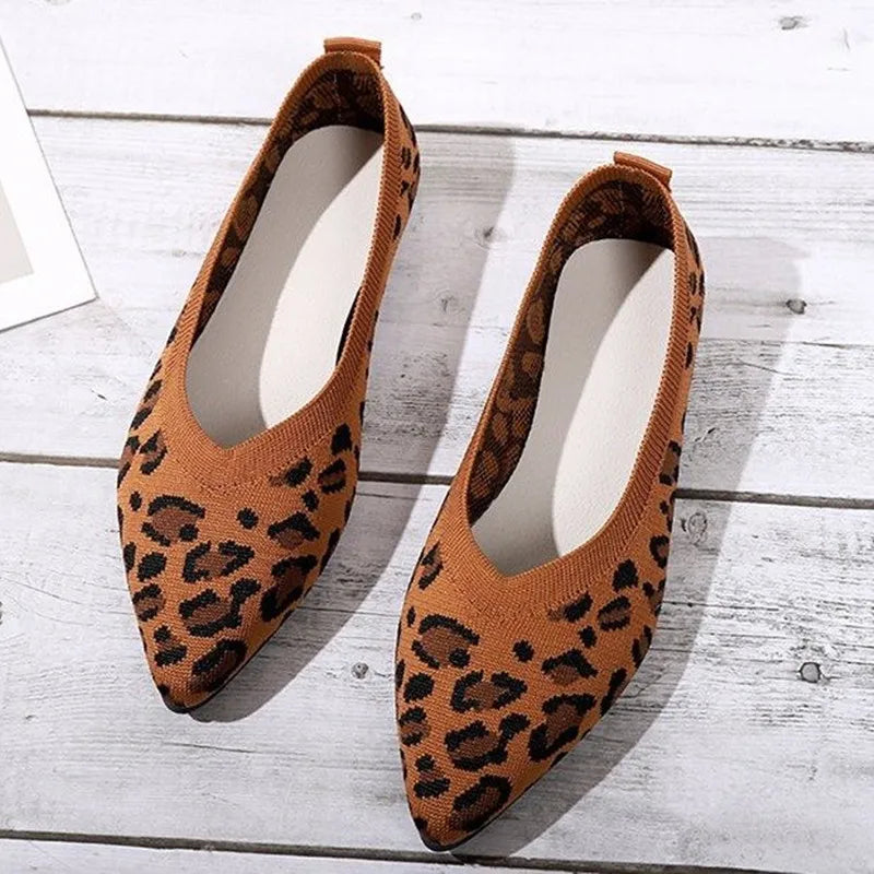 Elegant Houndstooth Knitted Ballet Flats Woman