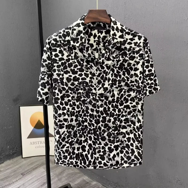 Leopard Print Short-sleeved Shirt Men's Design Niche