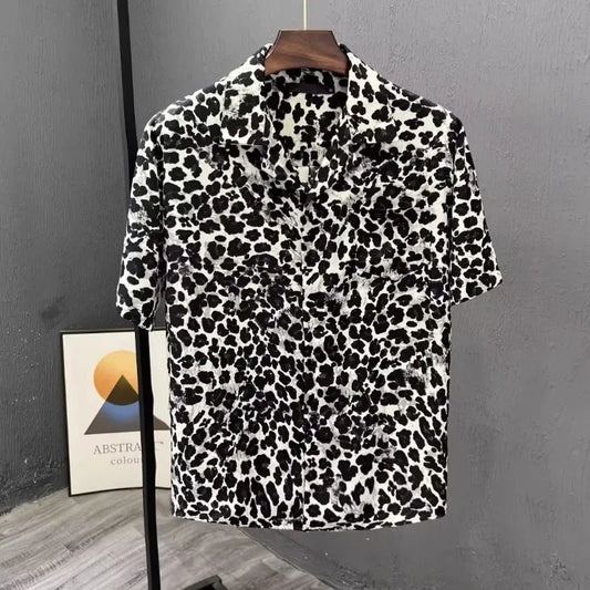 Leopard Print Short-sleeved Shirt Men's Design Niche