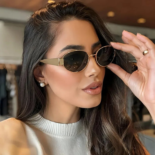 New Oval Sunglasses for Women Men Trendy Metal