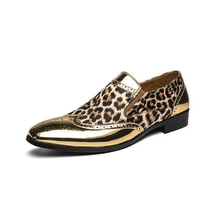 Designer  Leopard Print Patchwork Leather Shoes