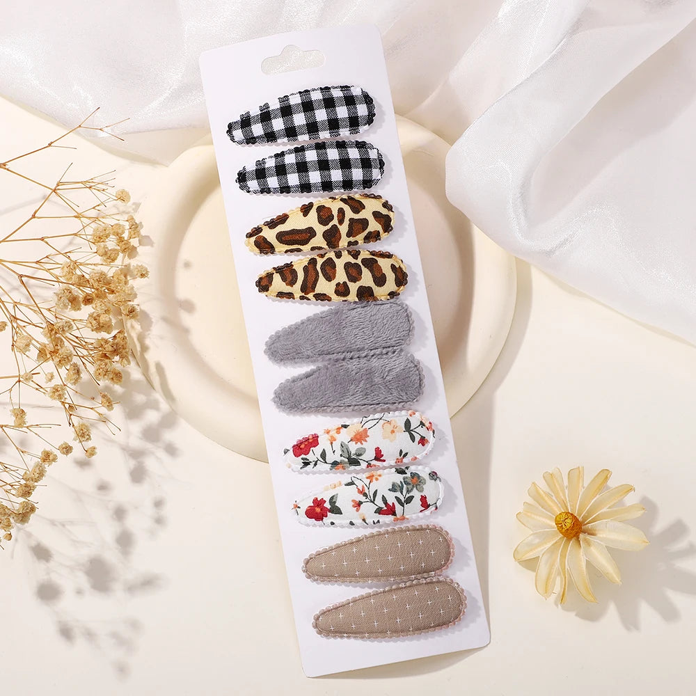 10Pcs/Lot Fresh Print Cotton Alloy Hair Clips for Kids Fabric