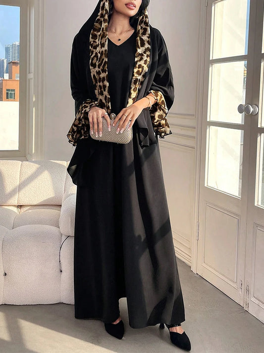 Rafiah Modest Women's Long Dress with Pattern Long Sleeves Colorful in Arabic Style Casual Hijab Scarf Maxi Abayas Dresses