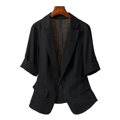 2025 Summer New Thin Small Suit Jacket Women Casual Slim Short-Sleeved Suit Coat Female Plus Size Loose Blazer Top Fashion Coat