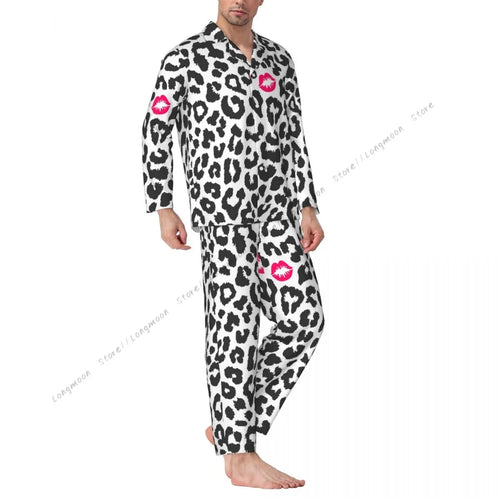 Men Pajama Sets Black And White Leopard Texture