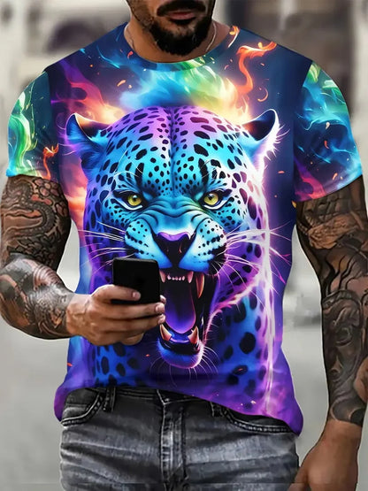 3D Digital Print Men's Stylish Leopard Pattern T-Shirt