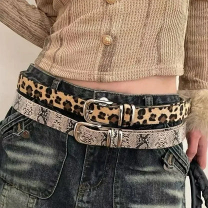 Y2K Girls Leopard Print Belt Women Jeans Snakeskin Pattern Belts Classic Simple PU Leather Waistband Long-lasting Fashion Belt