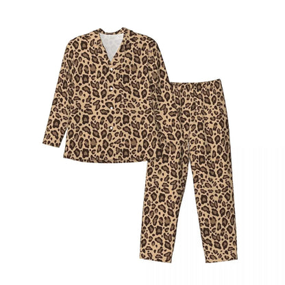 Boho Beige And Brown Leopard Print Pajama Sets