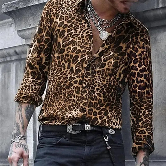 2024 Leopard Print Pattern Lapel Button men's Shirt 3D Printed