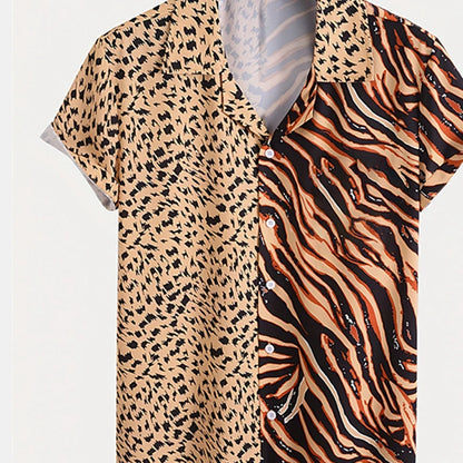 Striped Leopard 3d Printed Shirt For Men's Unique Splicing