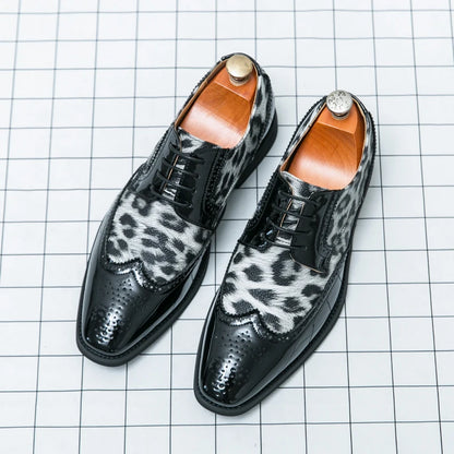 2025 Fashion Leopard Dress Shoes Man Pointed