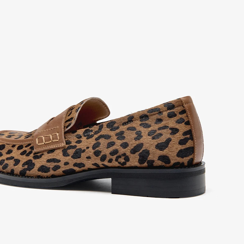 BEAUTODAY Penny Loafers Women Cowhide Round Toe