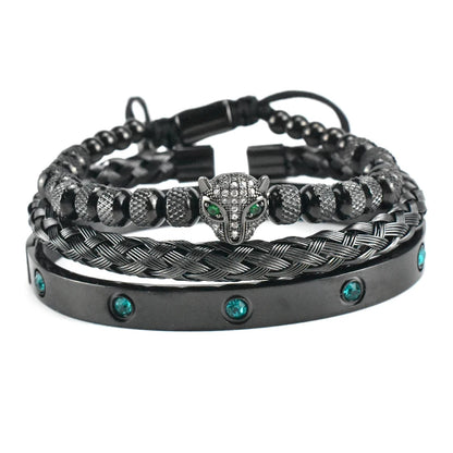 Luxury Set Green Eye Leopard Head Charm Handmade